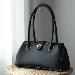 【のっちぃ様】がま口トートバッグ　トートショルダー　黒レザー　ハンドメイド 楽天市場】ショルダーバッグ がま口 トートバッグ レディース