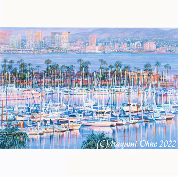 額装66cmアメリカで版画化 リトグラフ 風景画 夕景 ヨット