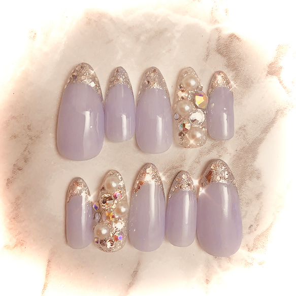 オーダー】ガラスフレンチ 埋めつくし ネイルチップ lavender ネイル
