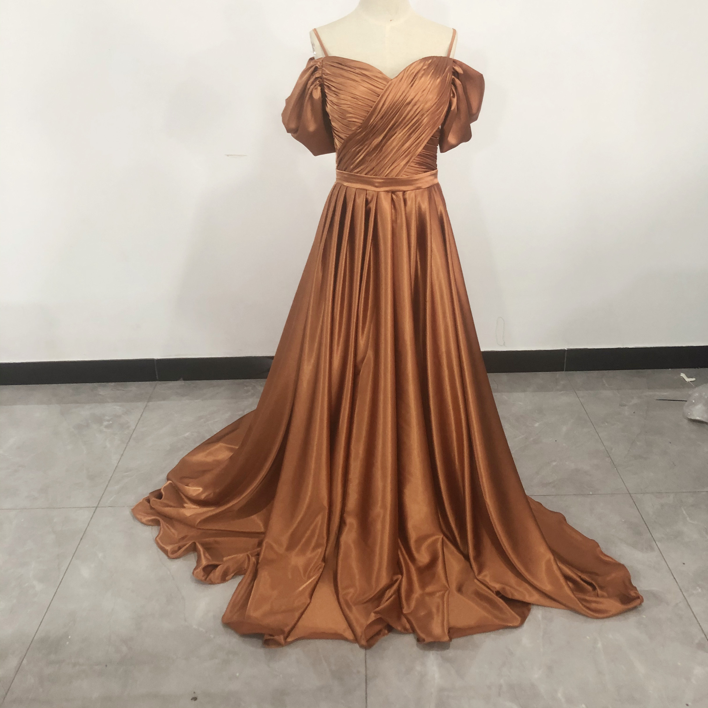 キャミソール オフショルダー パーティードレス テラコッタ色 二次会