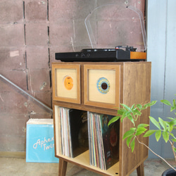 専用＊希少違い棚 小引き出し レコードチェスト キャビネット 昭和レトロ 当時物 レコード収納：7epフレーム付き引き出し＆LP/ターンテーブル台