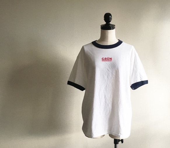 ワンポイントリンガーTee/OFF WHITE×NAVY 3枚目の画像