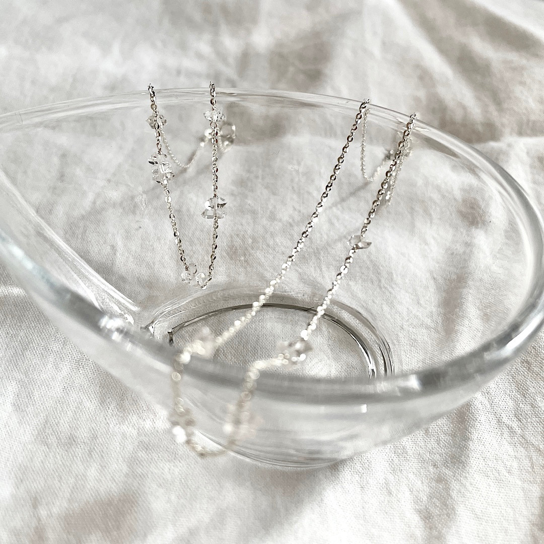 【NYハーキマー ダイヤモンド】《ひかり✣かけら》silver or14kgfステーションブレス＋アンクレットセット