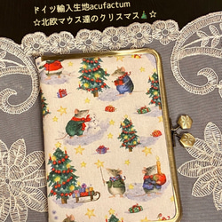 【Creema限定】がま口ブックorノートor手帳カバー*A6*acufactum ＊北欧マウスのXmas！＊雪の結晶 1枚目の画像