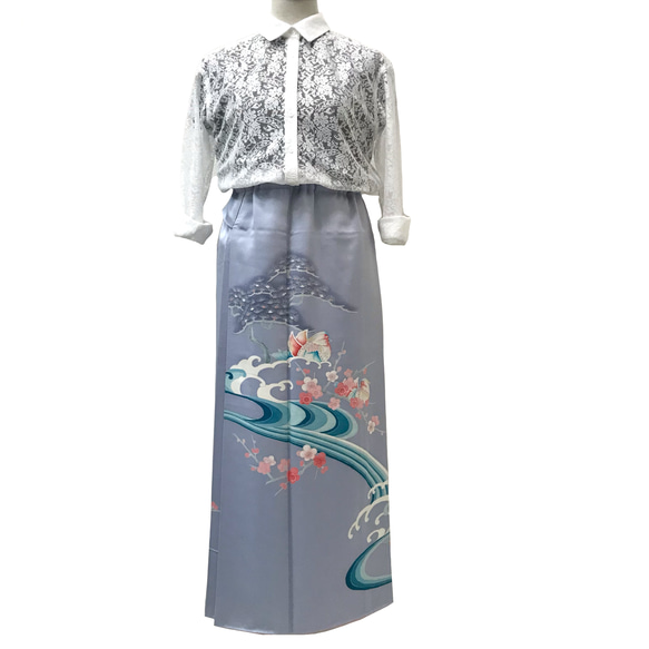 「kimonoスカート」訪問着 おしどり模様 4枚目の画像