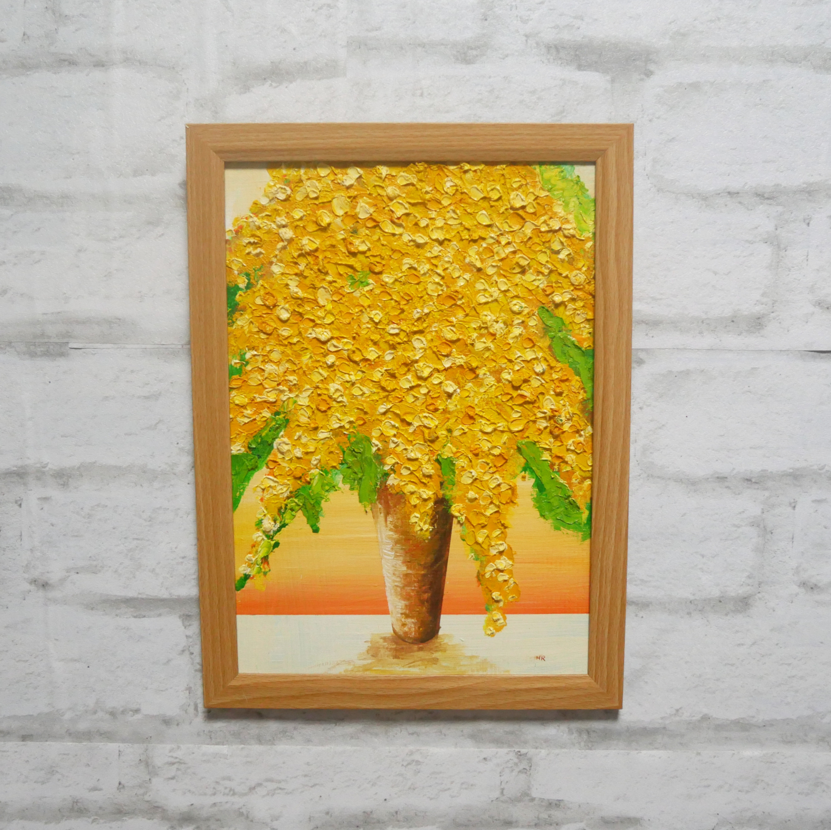 油絵 油彩 油彩画 絵 絵画 ミモザ【A4】 絵画 HR 通販 13994825