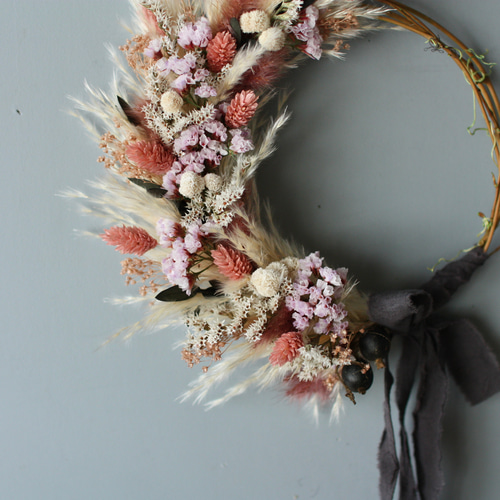 ピンクのハーフリース♡ドライフラワーリース ドライフラワーピンクのハーフリース