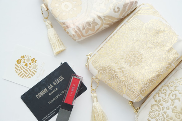 【金色青海波浪絲帶翻拍迷你包】化妝包、名片盒、小包、首飾包。生日禮物 第4張的照片