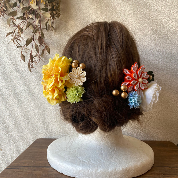 つまみ細工と造花の髪飾りセット【4】 1枚目の画像
