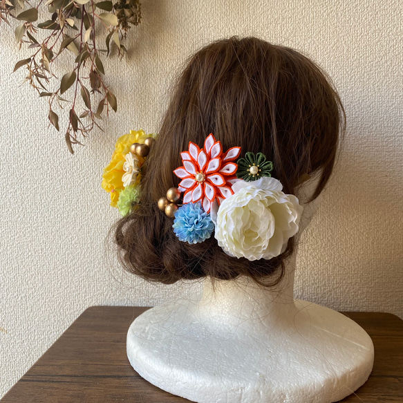 つまみ細工と造花の髪飾りセット【4】 3枚目の画像