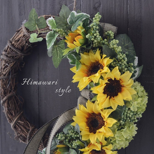 【彩り花壇】ひまわりの大きなフラワーリース/玄関リース/夏リース/造花/40cm 彩り花壇】ひまわりリース/フラワーリース/玄関リース/フラワー