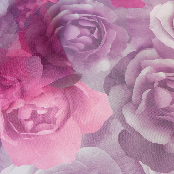 新柄入荷！転写チュール♪『お洒落なムラサキ・ピンク系の花柄』～ １m単位でカット～ 3枚目の画像