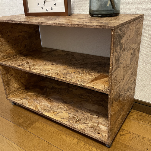 受注制作】OSB合板 キャスター付きオープンシェルフ［ステイン仕上げ