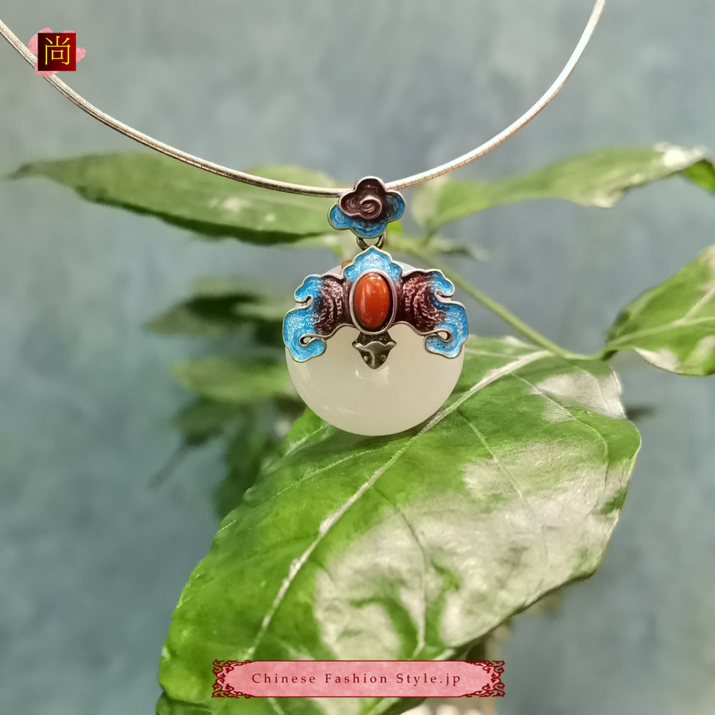 アジアの手仕事 シルバー 925 ペンダント ネックレス  チェーン一粒 天然石 翡翠  南紅瑪瑙 中国レトロ#105