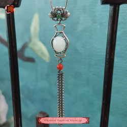 中國手工復古吊墜項鍊 銀925 天然石 和田玉南紅瑪瑙#109 第2張的照片