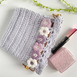 モリーの花とセキセイインコちゃんの親子巾着袋♡白×紫 ラベンダー 4枚目の画像