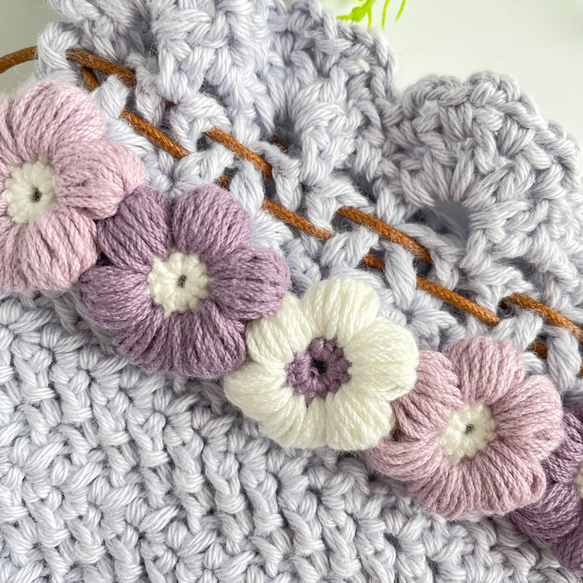 モリーの花とセキセイインコちゃんの親子巾着袋♡白×紫 ラベンダー 8枚目の画像