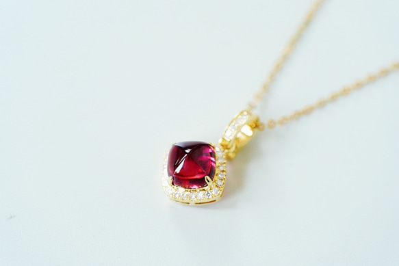 「歓喜」K18YG 天然赤トルマリン　天然ダイヤモンド　　ネックレス　上品　幸運　友情　希望　10月誕生石 1.5ct 6枚目の画像