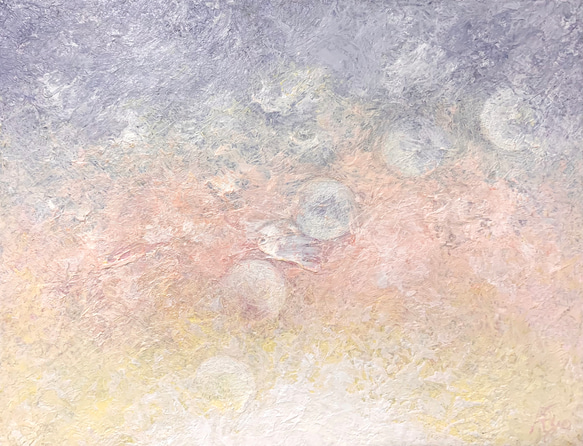 原画 油絵 黄昏の刻 夕焼けのアート 抽象画  F0号 イエロー×ピンク×ブルー モダンアート 4枚目の画像