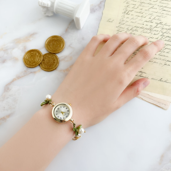 Fiorenzo：葉子和淡水珍珠手鍊手錶 LI188 第2張的照片