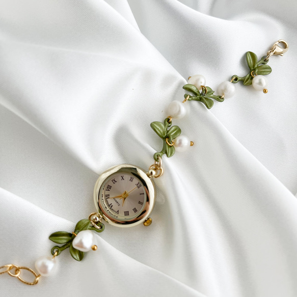 Fiorenzo：葉子和淡水珍珠手鍊手錶 LI188 第10張的照片