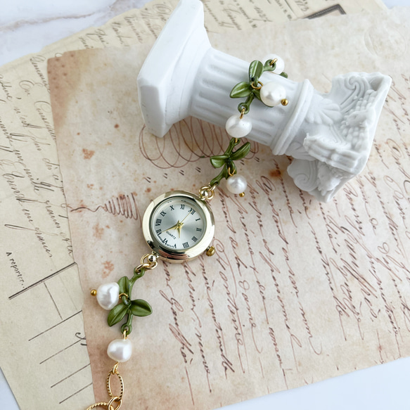 Fiorenzo：葉子和淡水珍珠手鍊手錶 LI188 第13張的照片