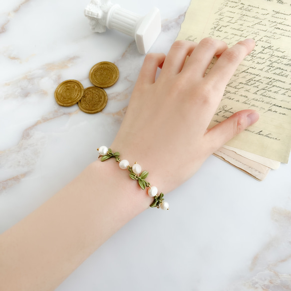 Fiorenzo：葉子和淡水珍珠手鍊手錶 LI188 第11張的照片