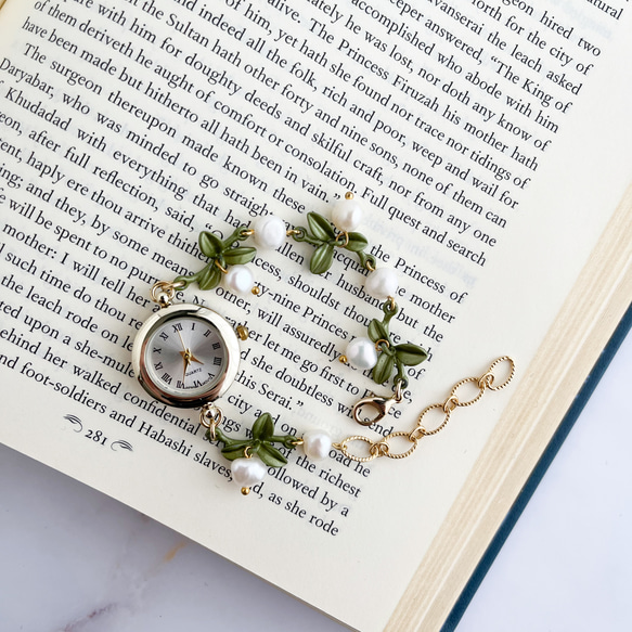 Fiorenzo：葉子和淡水珍珠手鍊手錶 LI188 第14張的照片