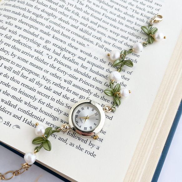 Fiorenzo：葉子和淡水珍珠手鍊手錶 LI188 第7張的照片