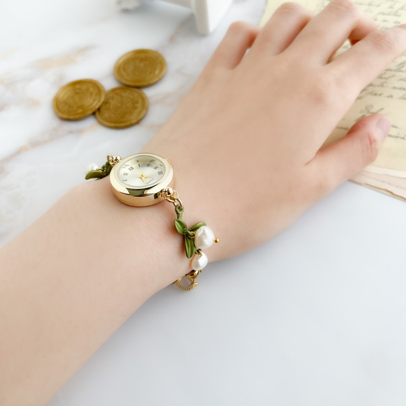 Fiorenzo：葉子和淡水珍珠手鍊手錶 LI188 第3張的照片
