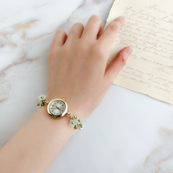 Lino：白花淡水珍珠手鍊腕錶 LI192 第2張的照片