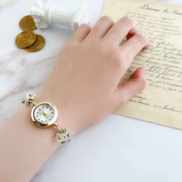 Lino：白花淡水珍珠手鍊腕錶 LI192 第8張的照片