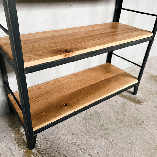 送料無料／[Angle Shelf]選べる無垢材 アイアンシェルフ 3段 棚