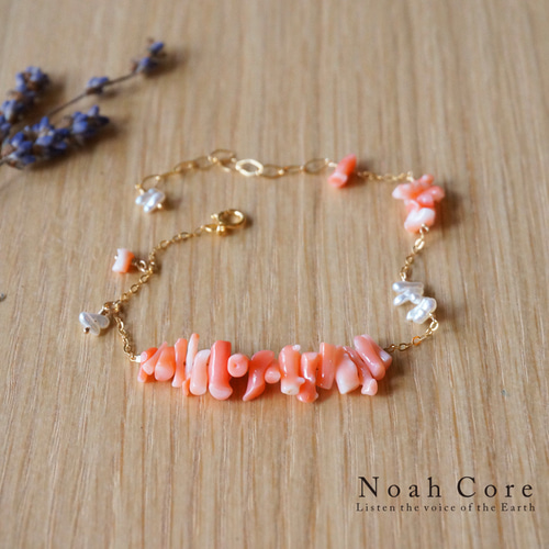 コーラル（深海サンゴ）のブレスレット_14KGF ブレスレット NoahCore