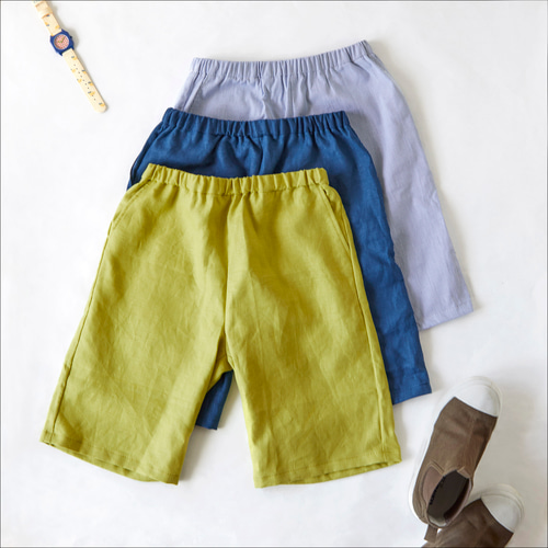 キッズ ハーフパンツ リネン ストライプ コットン 膝丈 100〜140サイズ  