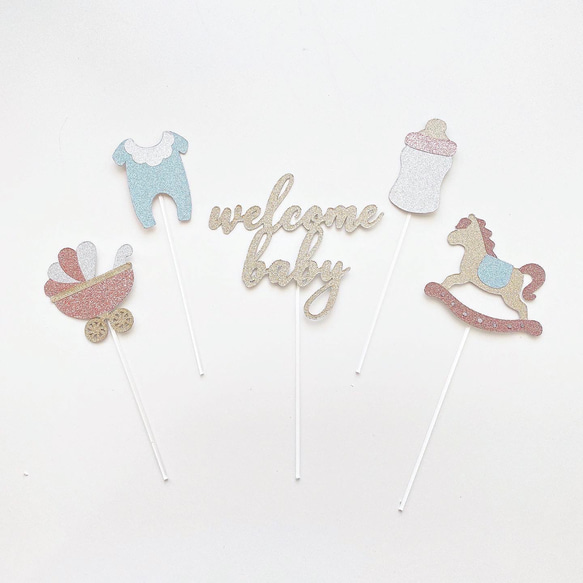選べるメッセージ】ケーキトッパー（グリッター）/ welcome baby set 