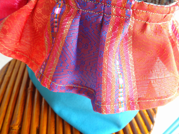 チュニジア布×帆布＊リゾトートバッグ（砂漠のオアシス・ターコイズ） 6枚目の画像