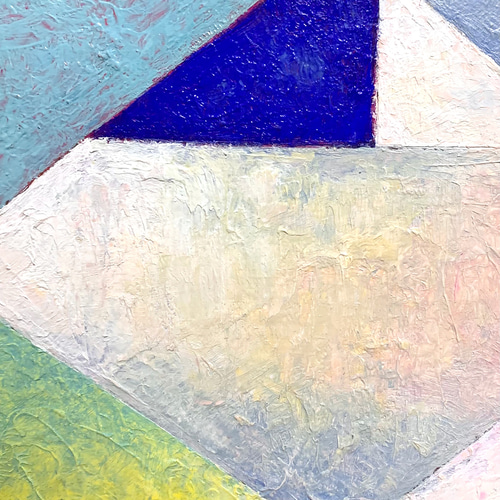 原画 油絵 変化するリンゴII りんごのアート 抽象画 F0号 ブルー
