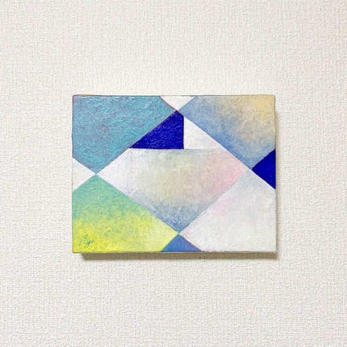 原画 油絵 変化するリンゴII りんごのアート 抽象画 F0号 ブルー