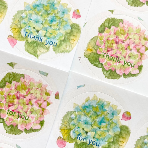 透明水彩画 紫陽花シール 丸シール48枚 イラスト サンキューシール