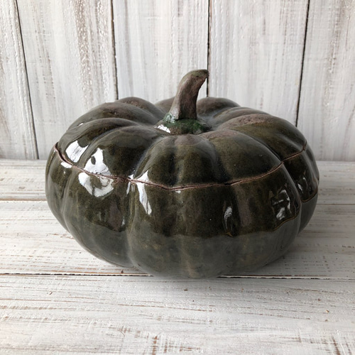 天融地☆「カボチャの蓋付き大きな器」陶芸作品 お皿 小物入れ 梅干し