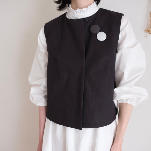 シンプルベスト リネン 墨黒 ベスト POPO 通販 13997819｜Creema