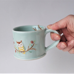 のんびりティータイム（ネコと小鳥）マグカップ　磁器 10枚目の画像