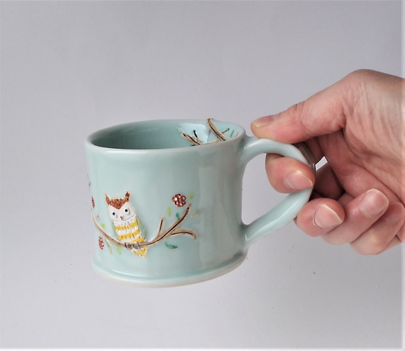 のんびりティータイム（ネコと小鳥）マグカップ　磁器 10枚目の画像