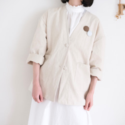 【美品】FRAMeWORK ノーカラージャケット リネン ベージュ 38 日本製 リネン ノーカラージャケット サンドベージュ ジャケット POPO