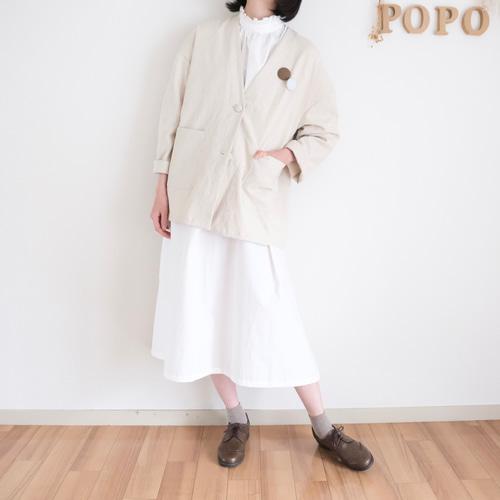 福袋安いいね半額ストア リネン POPO ジャケット サンドベージュ ノーカラージャケット ジャケット・アウター