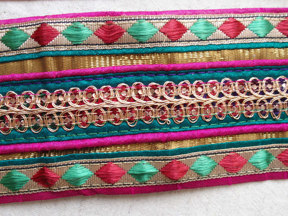 55cm インド刺繍 リボン ブレード 96 ピンク ☆エスニック 5枚目の画像