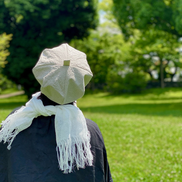 春夏の涼しいベレー帽 リネン100％　サイズ調整可能　キナリ【受注製作】【送料無料】 6枚目の画像