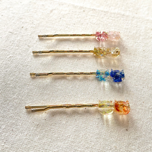 天然石のネコのヘアピン(2本組) ヘアピン yellow sun 通販 13998996