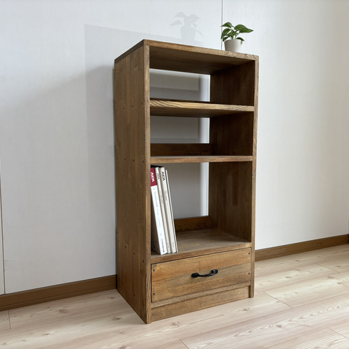 サイズオーダー可】木のぬくもり感じるブックシェルフ/引出付/45cm